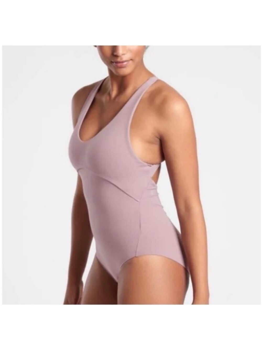 Athleta Pirouette Leotard Body Mauve Purple XL Dance Ballet Cross Straps Women